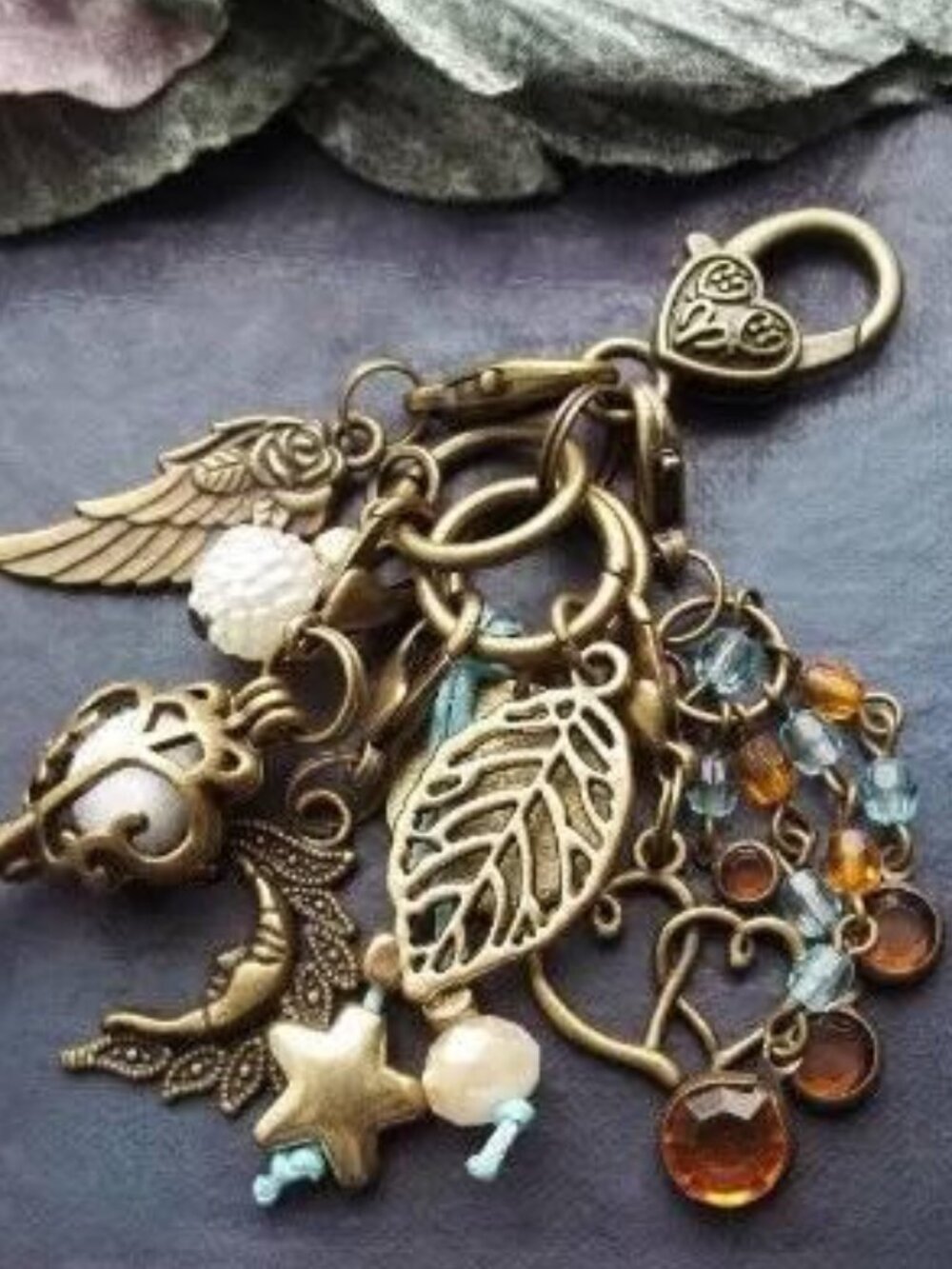 Whimsigoth Interchangeable Bronze Charm Keychain Lava Stone Key Aromatherapy